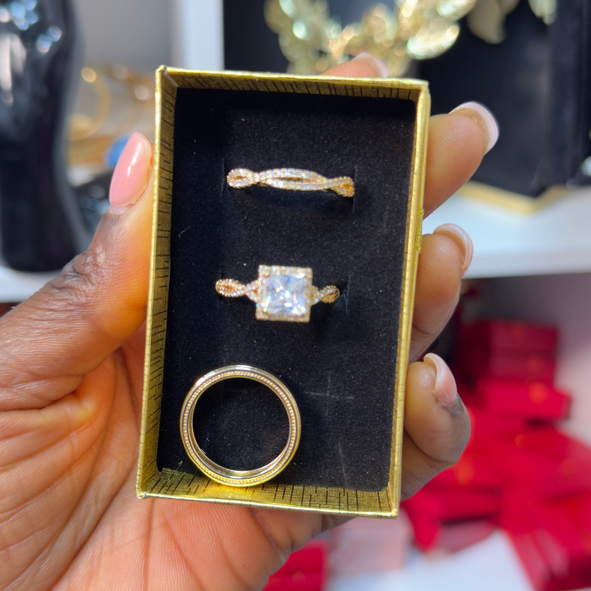 Ivie Bride & Groom Stone Wedding Rings