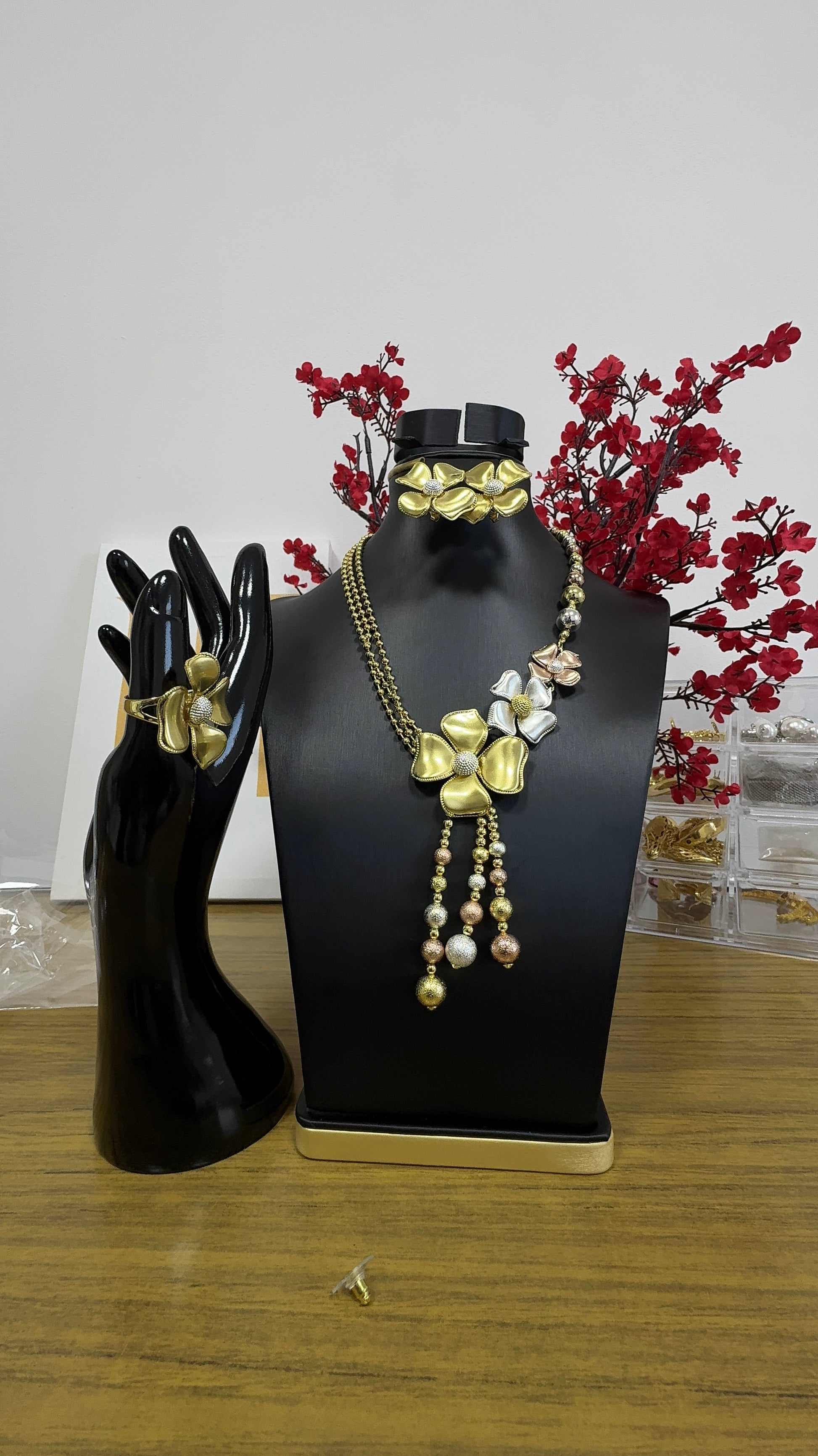 Abe 18K Gold-Plated Herringbone Set