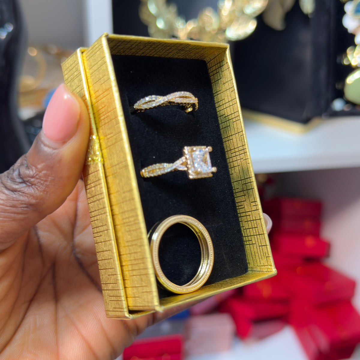 Ivie Bride & Groom Stone Wedding Rings
