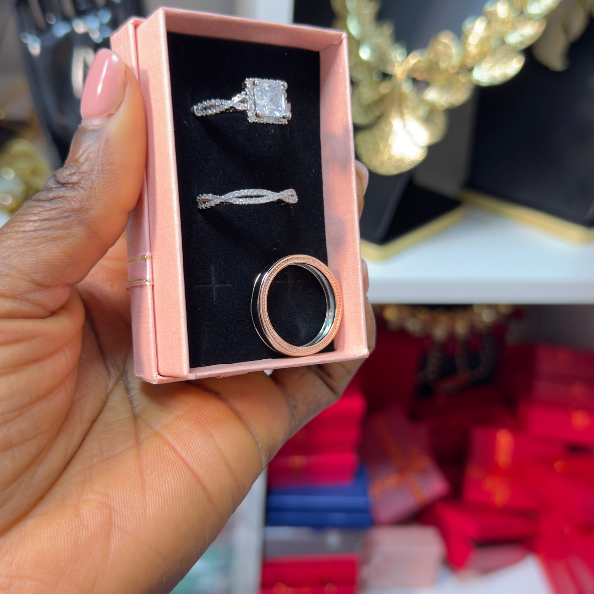 Ivie Bride & Groom Stone Wedding Rings