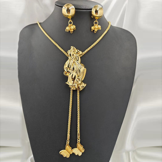 18K Gold Sunburst Pendant & Earrings Set