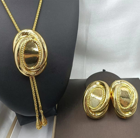 18K Gold Plated Bold Coin Pendant Set