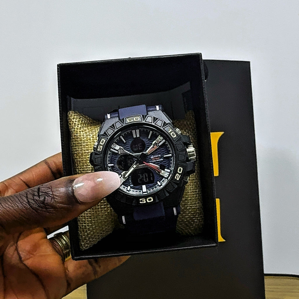 Leather Black Style Stainless Steel Wristwatch