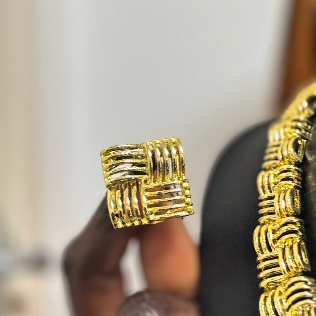 Abe 18K Gold-Plated Herringbone Set