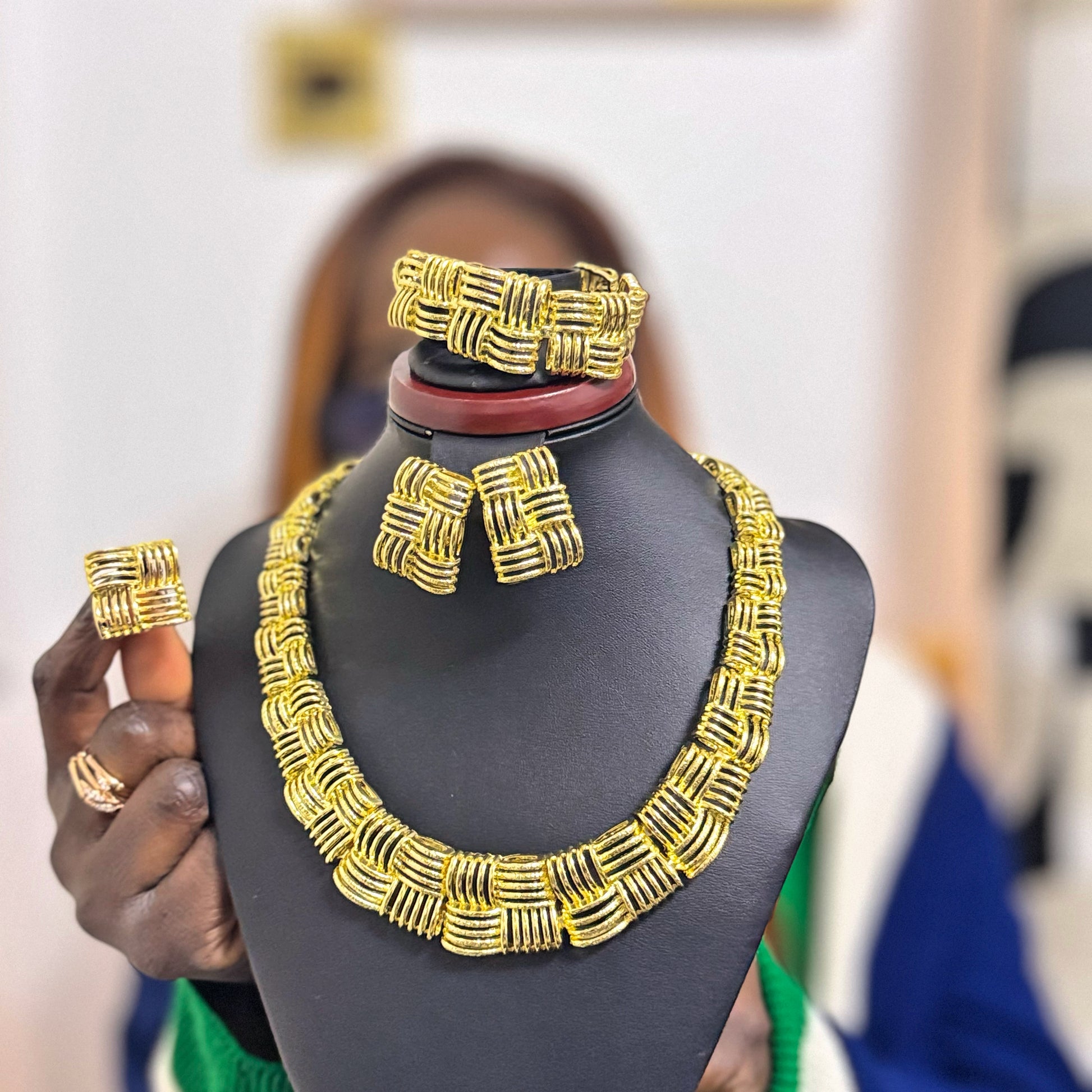 Abe 18K Gold-Plated Herringbone Set