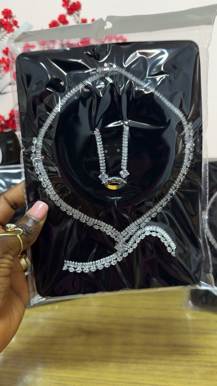 Cubic Zirconia Jewellery Set UK | 4 Piece Set - Necklace, Earrings, Ring & Bracelet 06