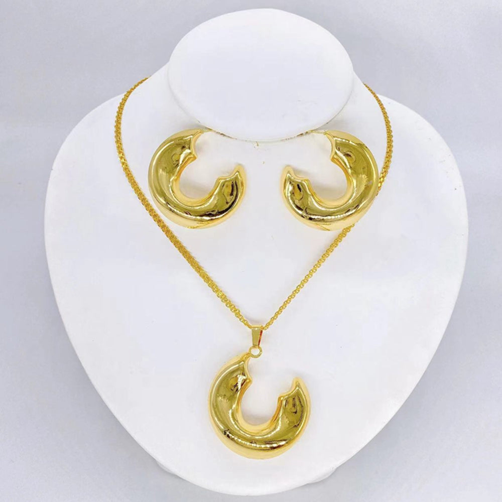 18K Gold-Plated Three-Tone Necklace & Earrings Set