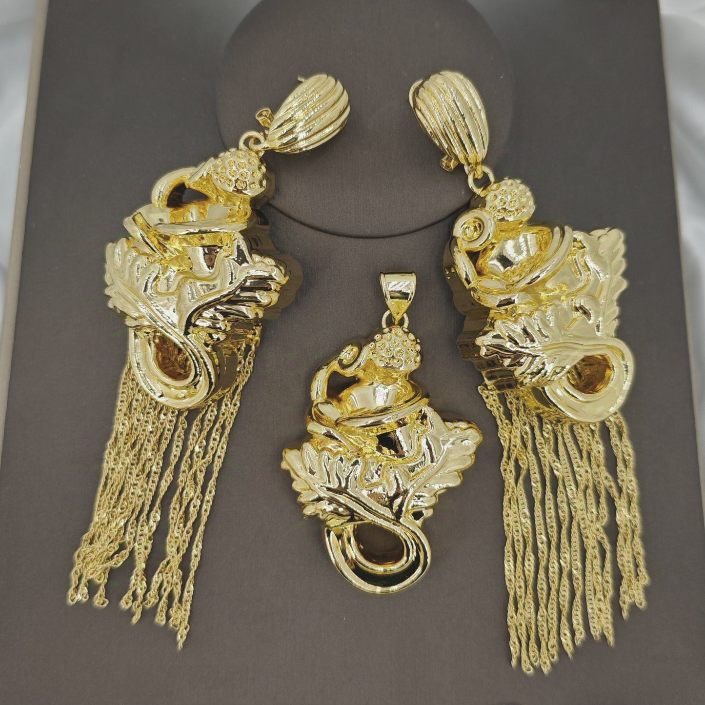 18K Gold-Plated Crescent Pendant & Hoop Earrings Set