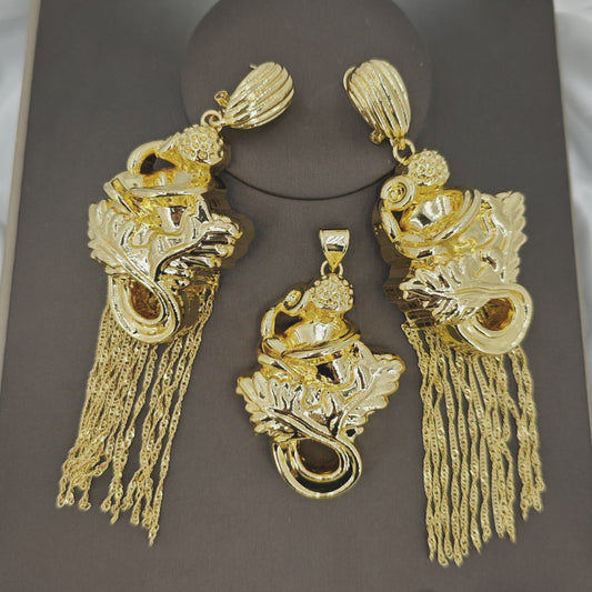 18K Gold-Plated Crescent Pendant & Hoop Earrings Set