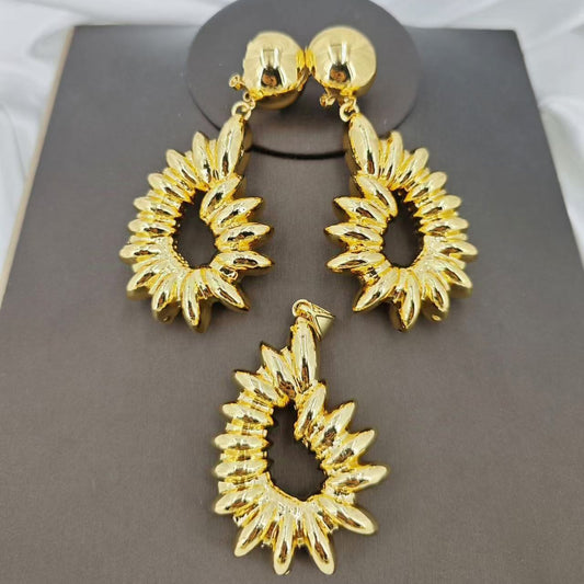 18K Gold-Plated African Tribal Necklace & Earrings Set