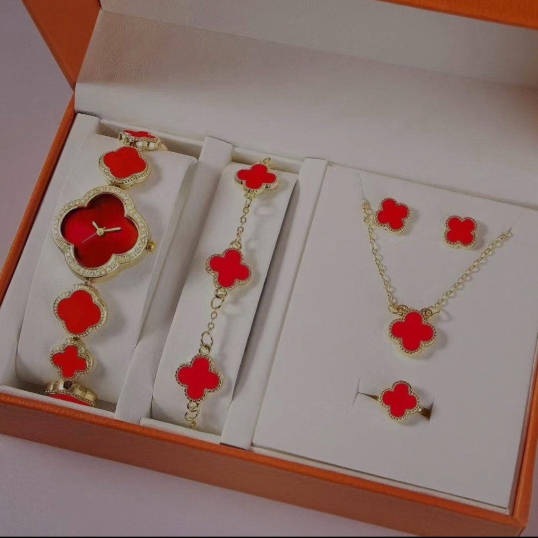 Classic Red Set – Necklace, Watch & Hand Chain