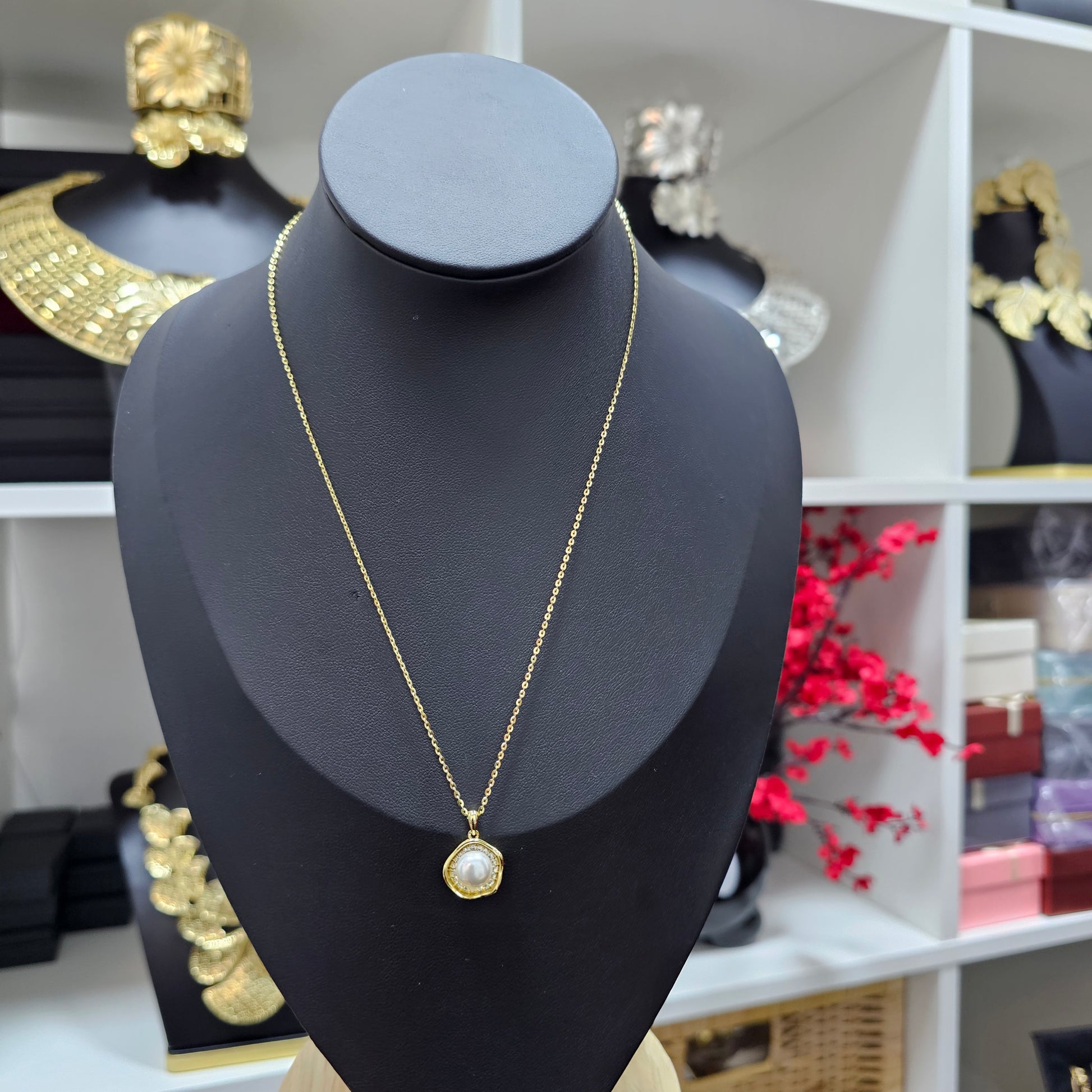Premium Necklace – Gold Chain with White Stone Charm
