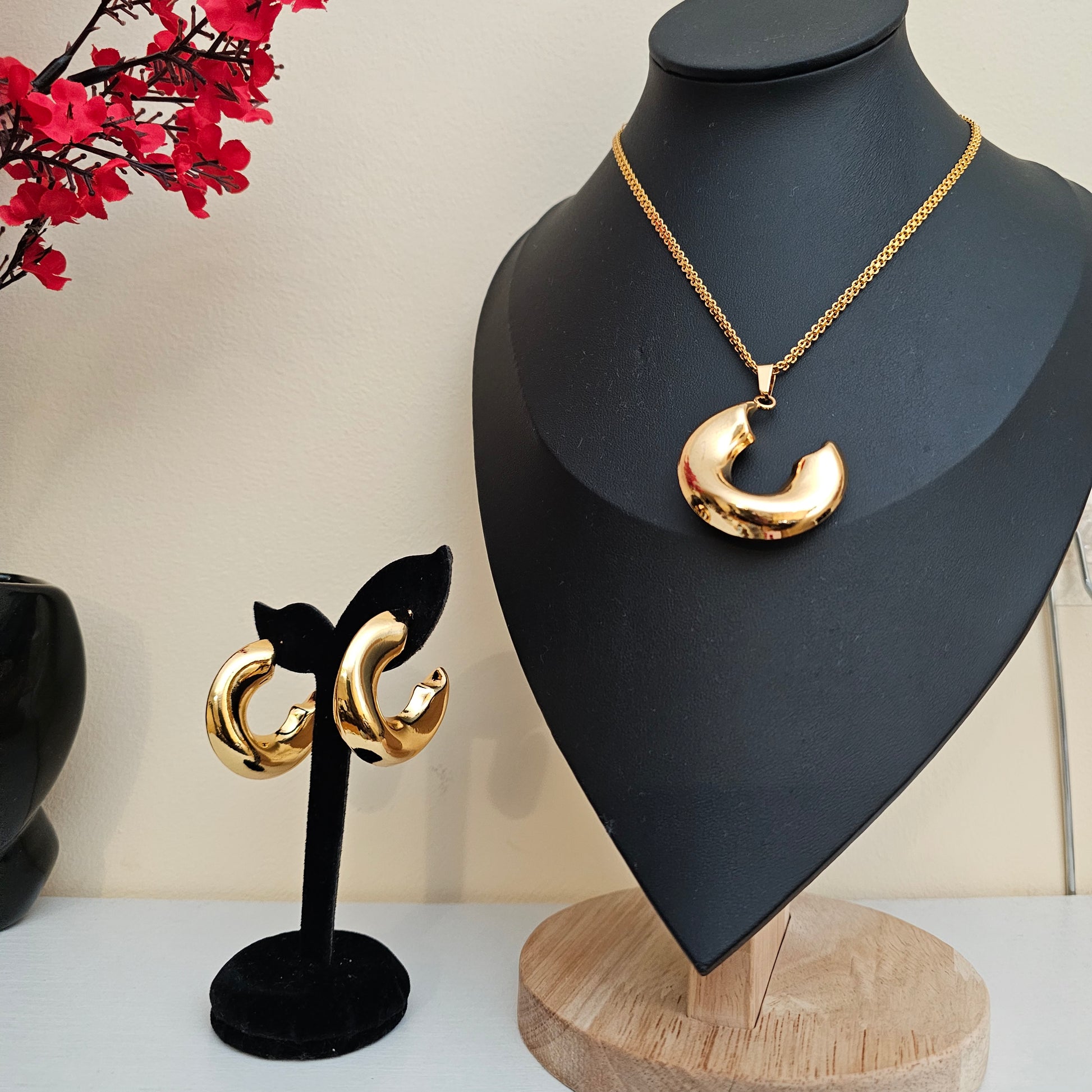 18K Gold-Plated Three-Tone Necklace & Earrings Set