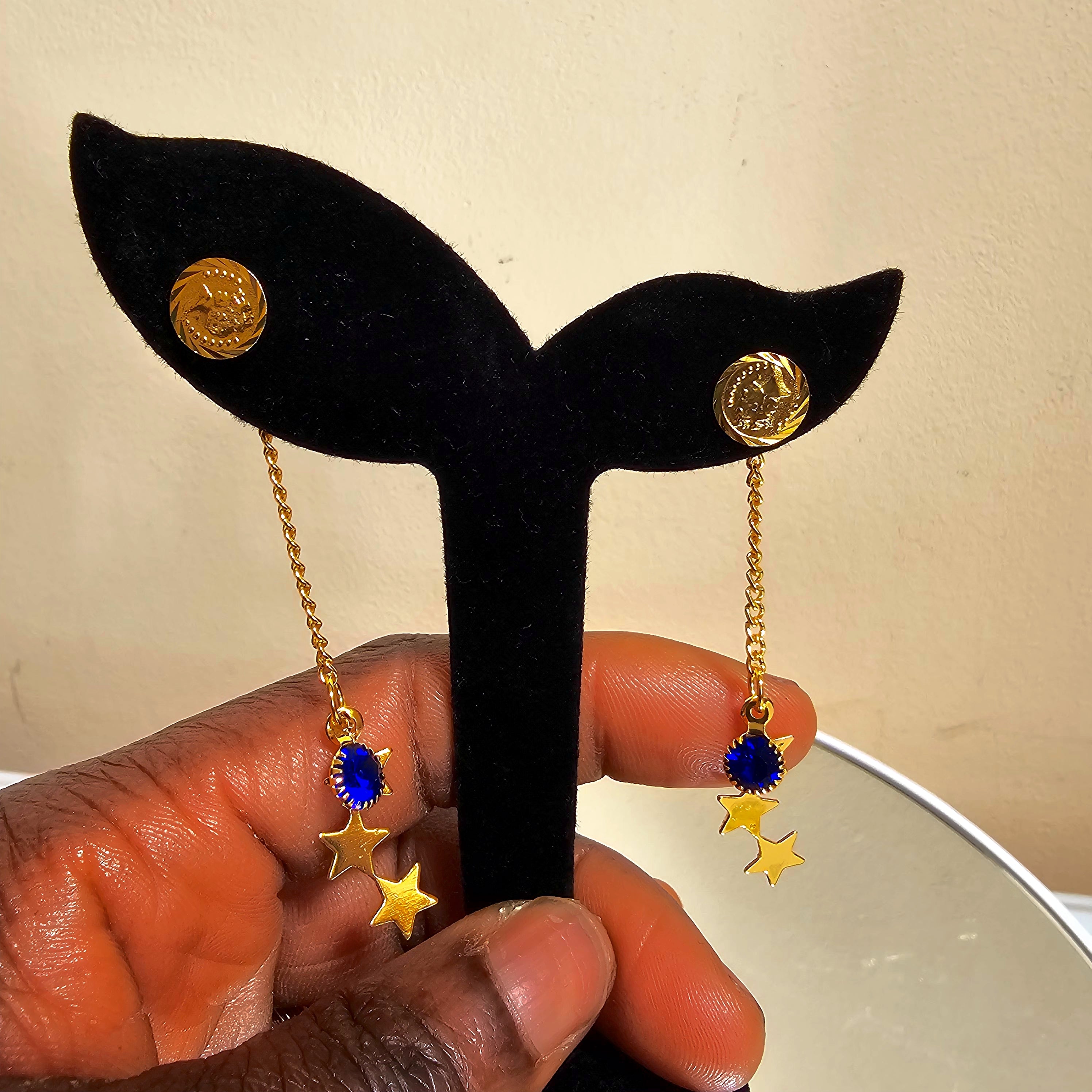 Joy Drop Earrings – Gold-Plated with Blue Stone
