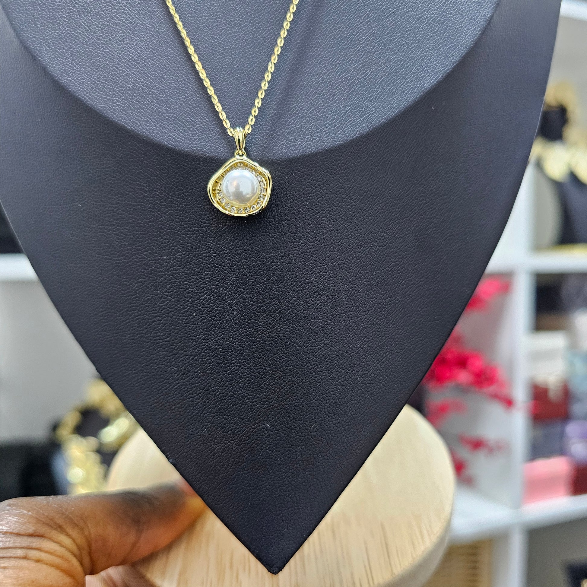 Premium Necklace – Gold Chain with White Stone Charm